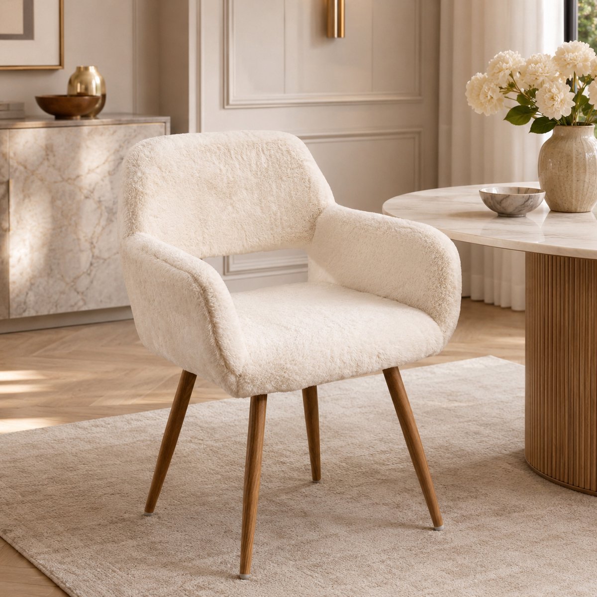 Eetkamerstoelen - Eetkamerstoel - Eettafelstoel - Eetkamerstoelen - Gestoffeerde eetkamerstoel - Met rugleuning - Stof - Middeleeuwse stijl - Wit