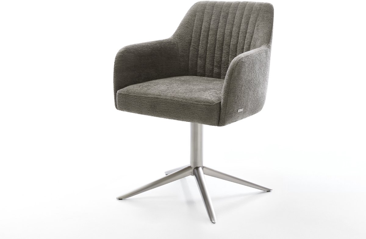 Eetkamerstoel Greg-Flex kruispoot roestvrij staal bouclé zacht mud 360° draaibaar rocker-functie pocketveer kern