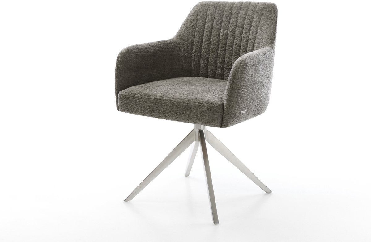 Eetkamerstoel Greg-Flex kruisframe breed roestvrij staal bouclé zacht mud 360° draaibaar rocker-functie pocketveer kern