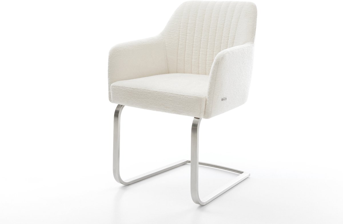 Sledestoel Greg-Flex sledemodel vlak roestvrij staal bouclé zacht beige pocketveer kern