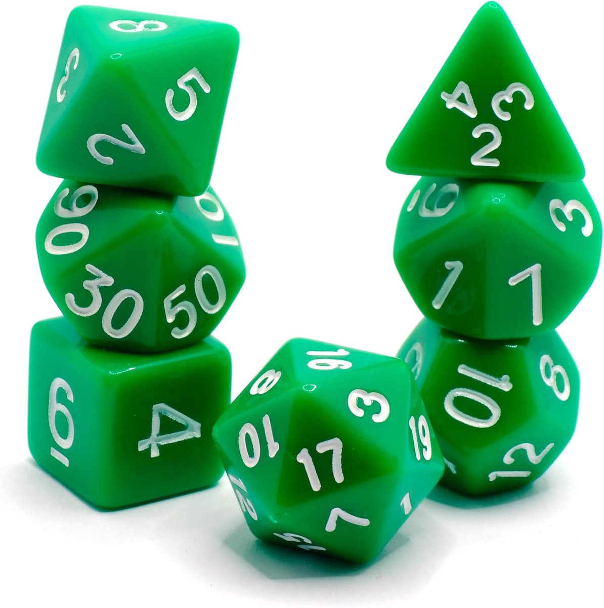 Frog - Polyset Dice - Polydice - Green Opaque and White - Dice Set Of 7 Pieces - For D&D and Other Role Games - ShopVlot
