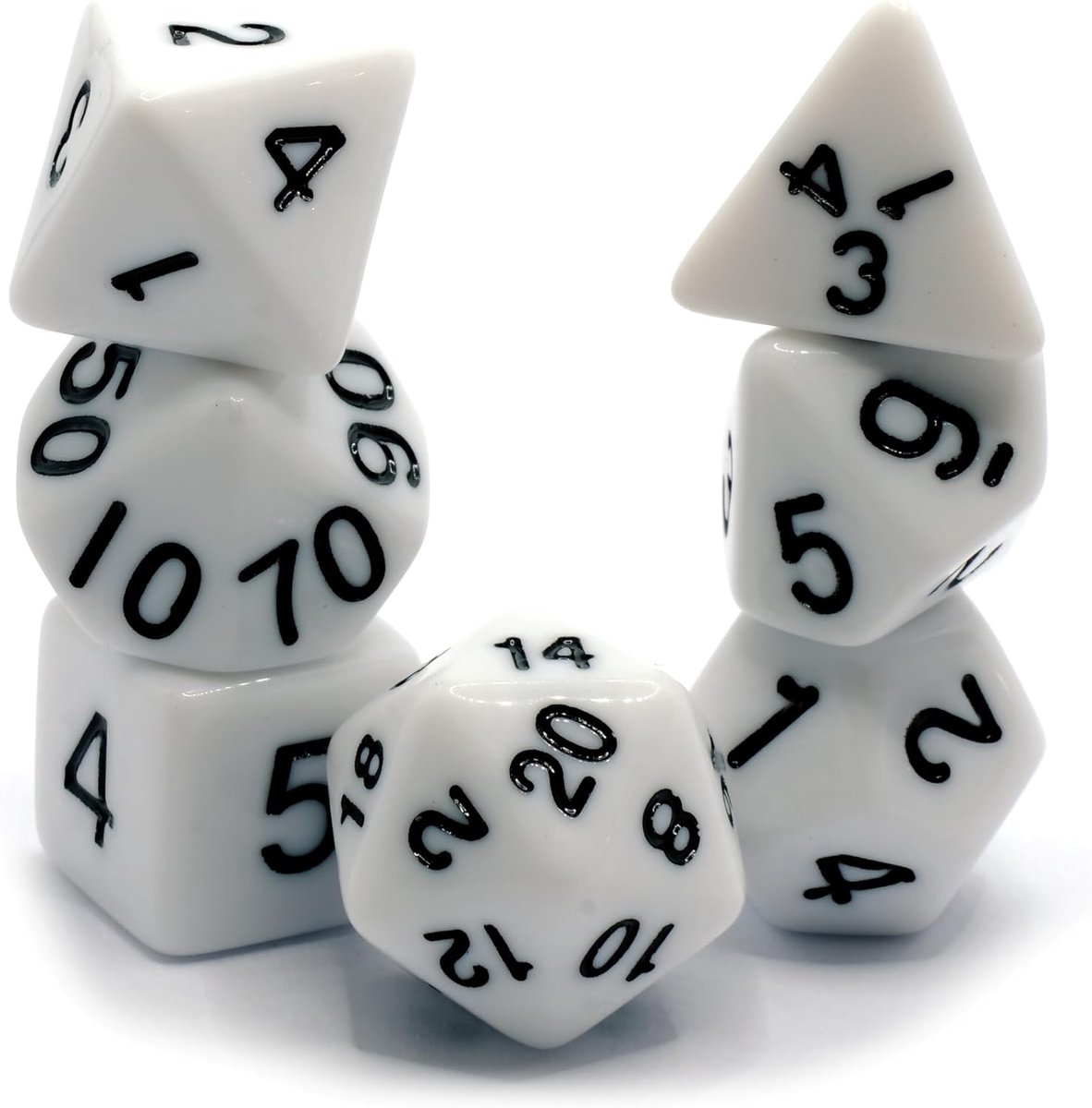 Glass of Milk - Polyset Dice - Polydice - White Opaque and Black - Dice Set Of 7 Pieces - ShopVlot