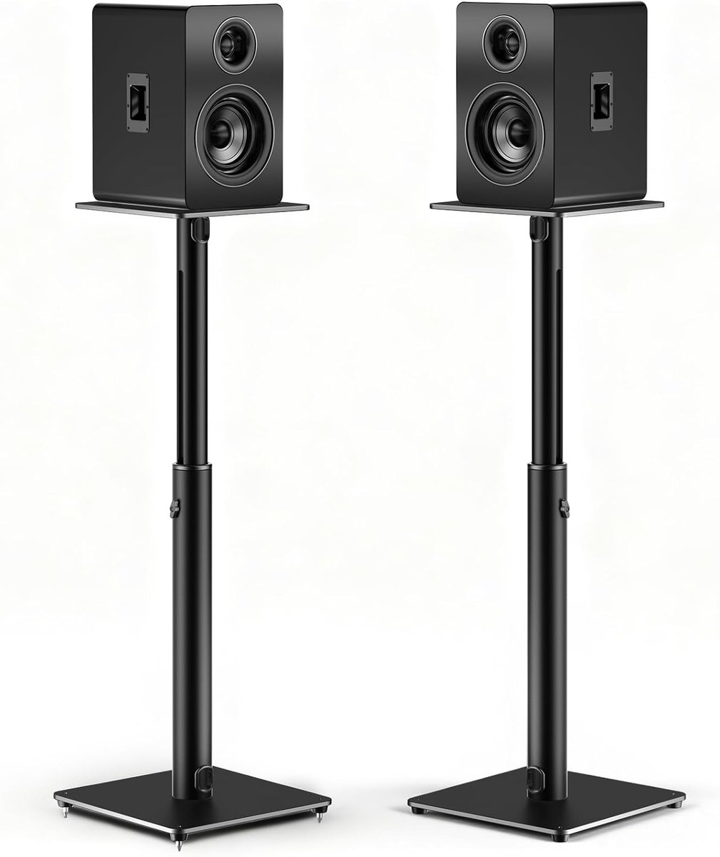 eeosfcn Adjustable Height Speaker Stands, Heavy-Duty Floor Standing Speaker Stands Pair - ShopVlot