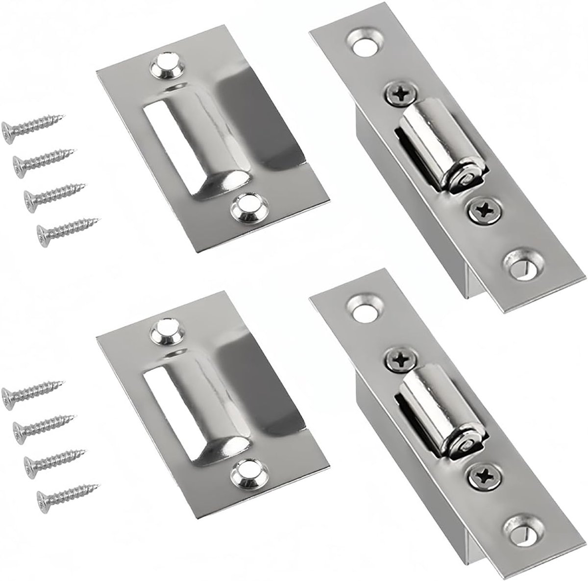 2 Sets Stainless Steel Adjustable Ball Catchers, Concealed Door Latches, Brushed Silver, Spring Roller Catchers with - ShopVlot