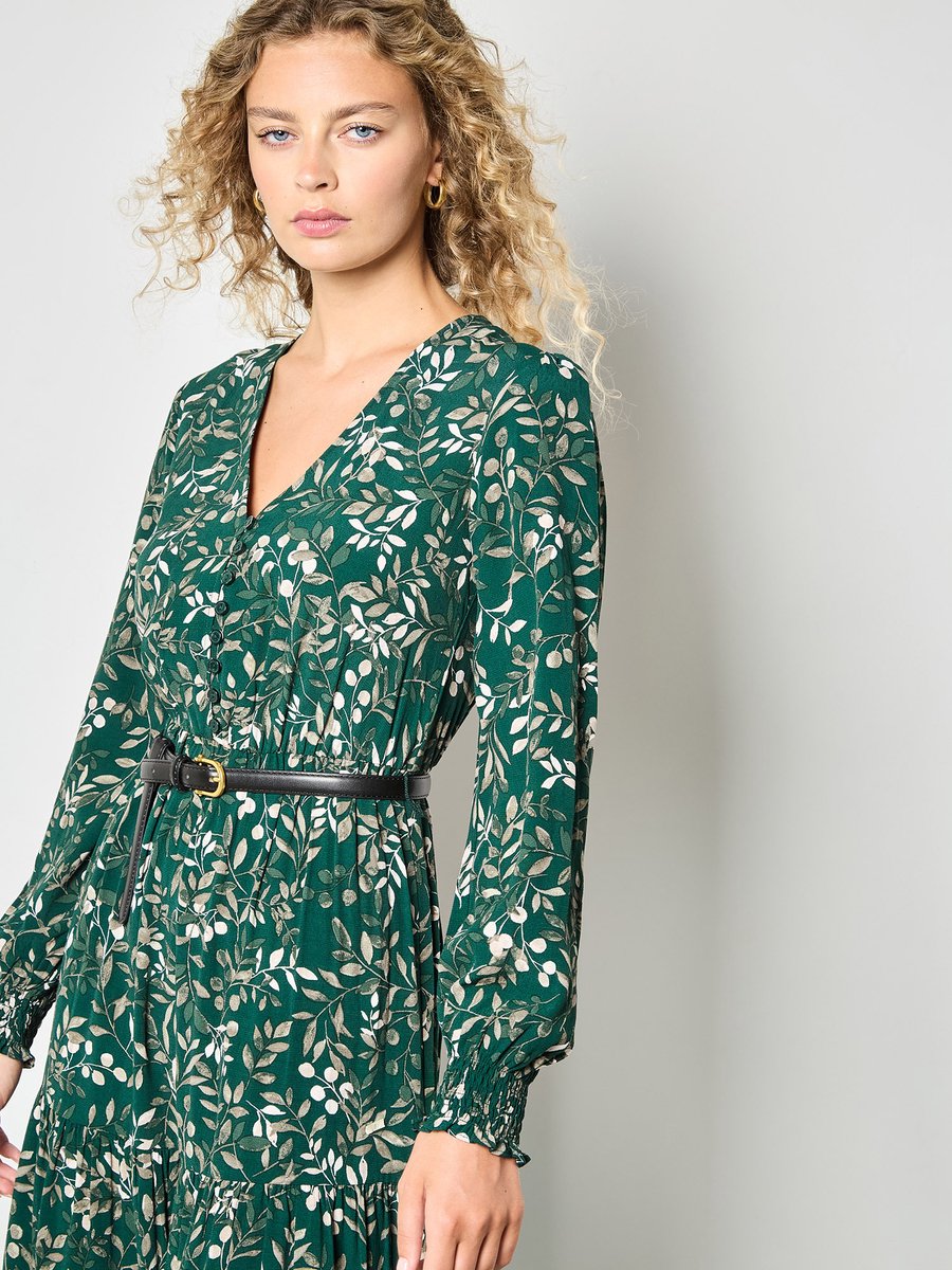 Eucalyptus Leaf Print Maxi Dress