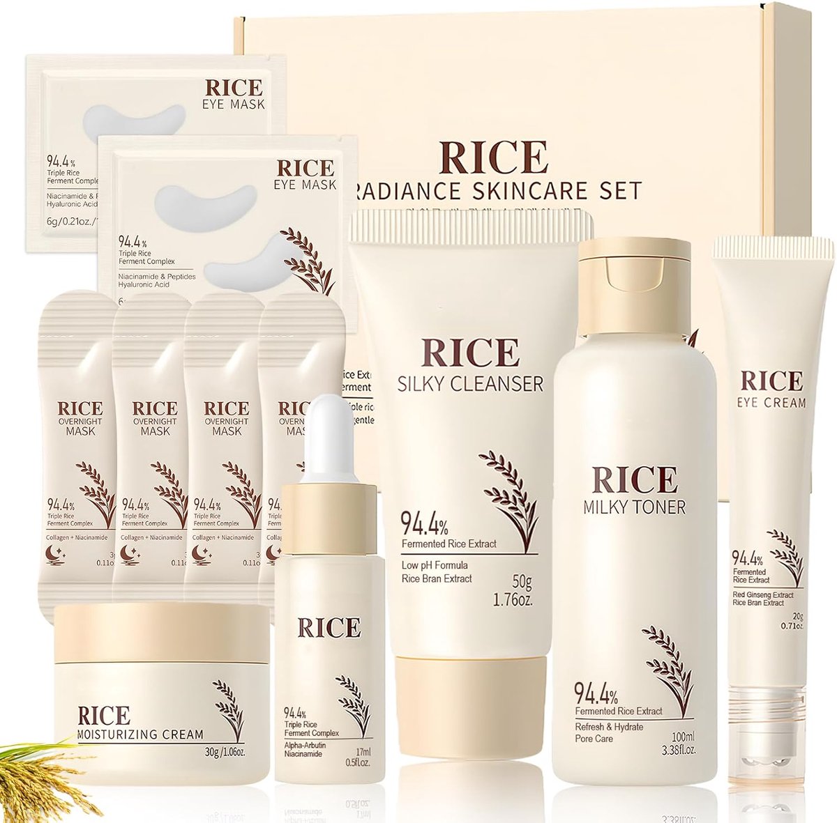 Rice Skincare Set – 11-Delige Koreaanse Gezichtsverzorging – Hydraterend – Voor Droge & Gevoelige Huid
