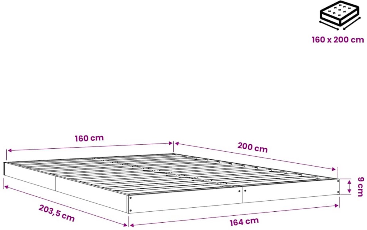 vidaXL - Bedframe - massief - grenenhout - wit - 160x200 - cm