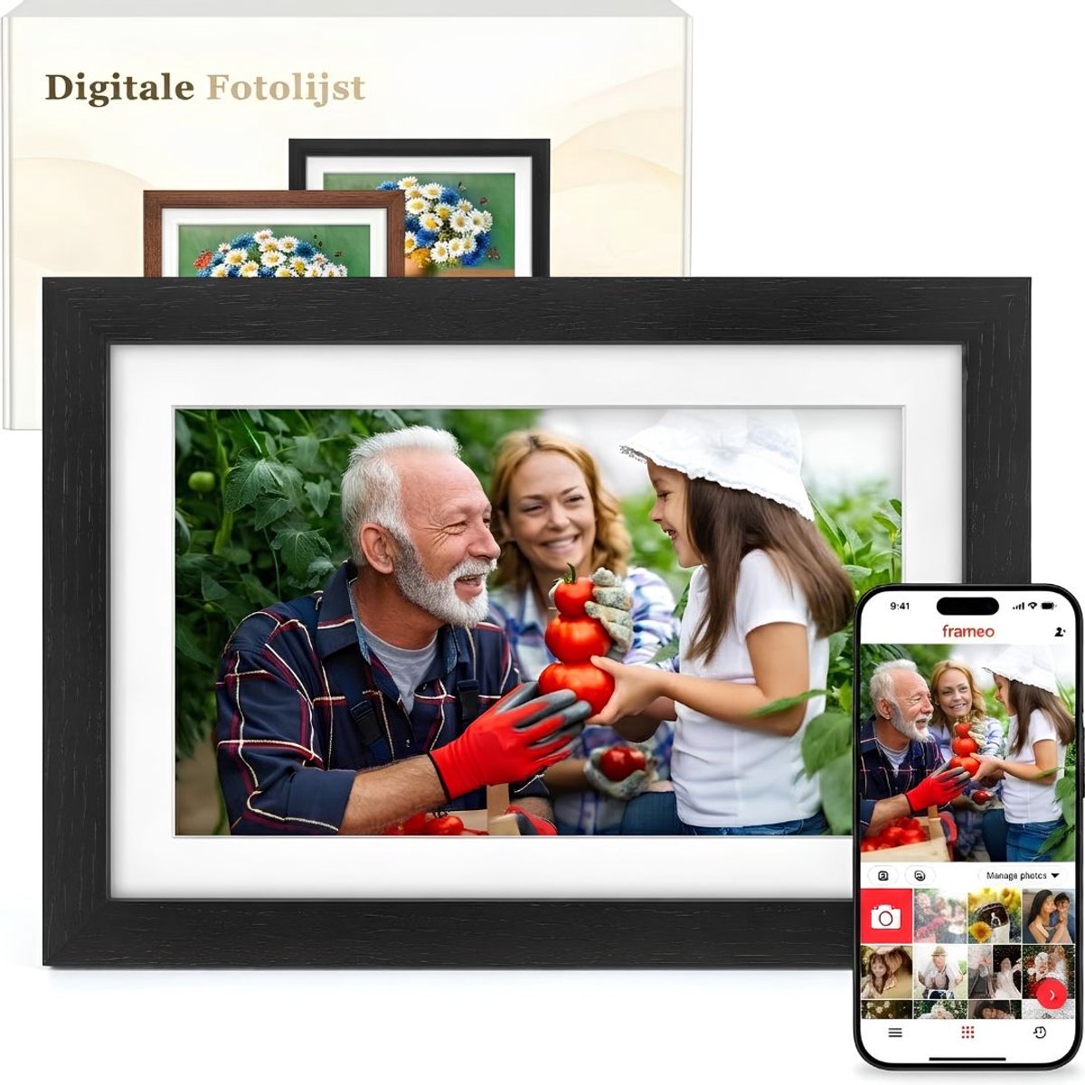 JCP® Digitale Fotolijst - Digitale Fotolijst met Wifi - Frameo Digitale Fotolijst - Zwart - 29cm x 21cm x 3cm