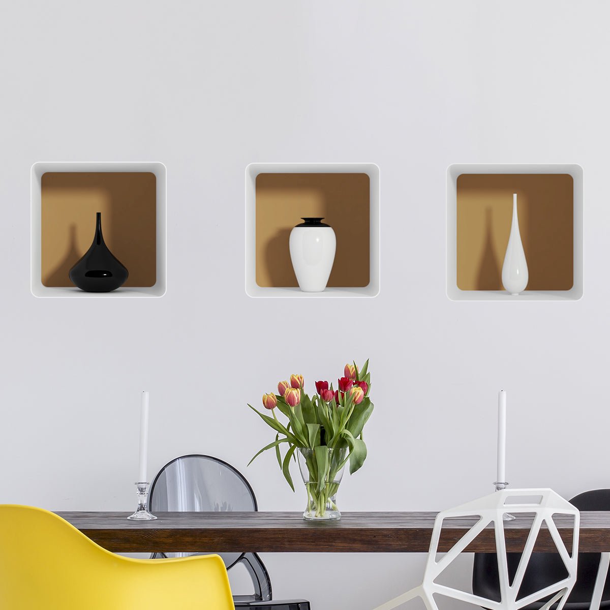 Ambiance Sticker Sticker met 3D-effect en 3 artistieke vazen, 30 x 90 cm Multi color