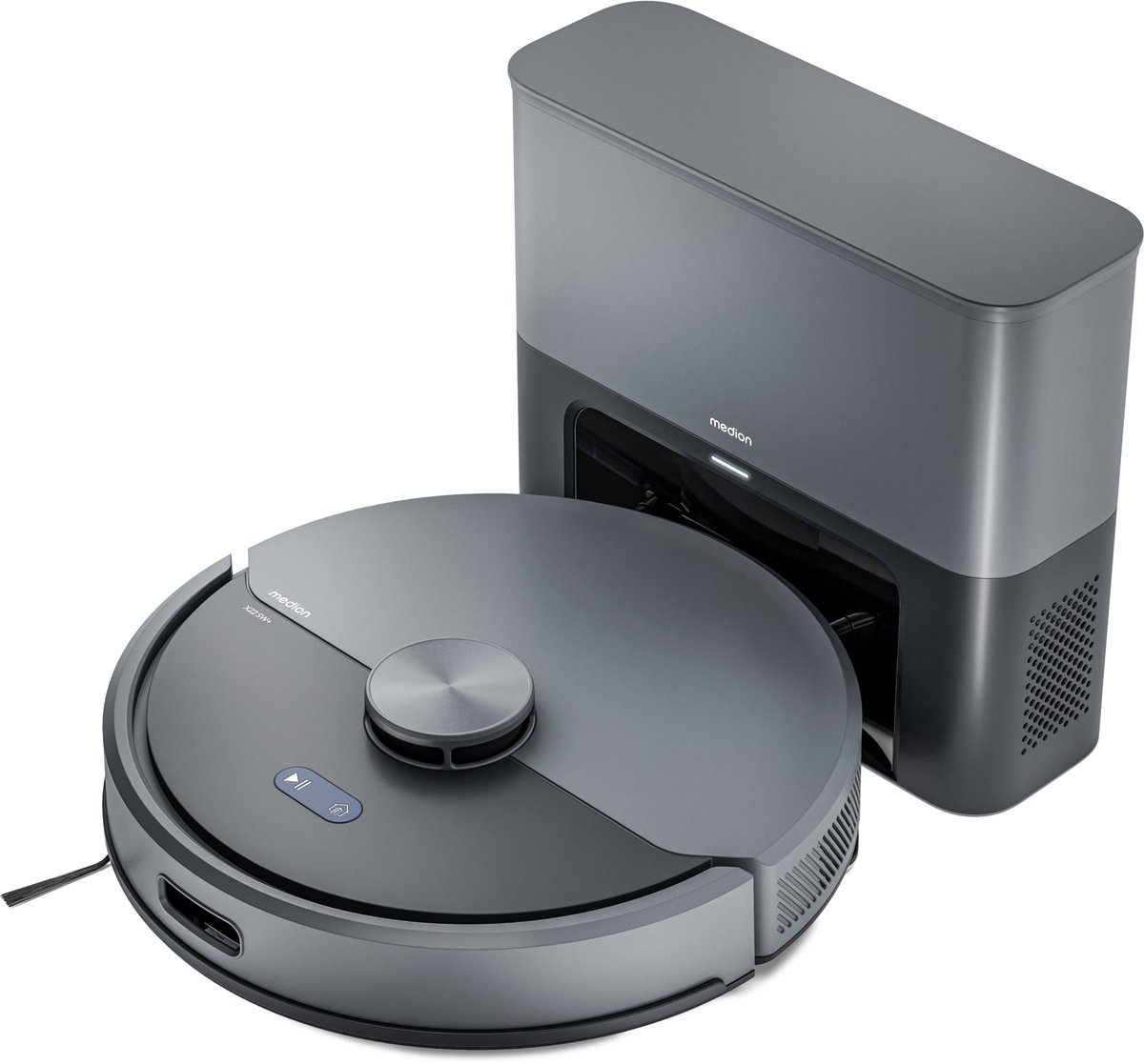 MEDION Robotstofzuiger met afzuigstation en dweilfunctie X22 SW+ (lasernavigatie, 5.000 Pa, 2-in-1, nauwkeurige mapping, no-go zones, meerdere etages, MD 100021) blauw