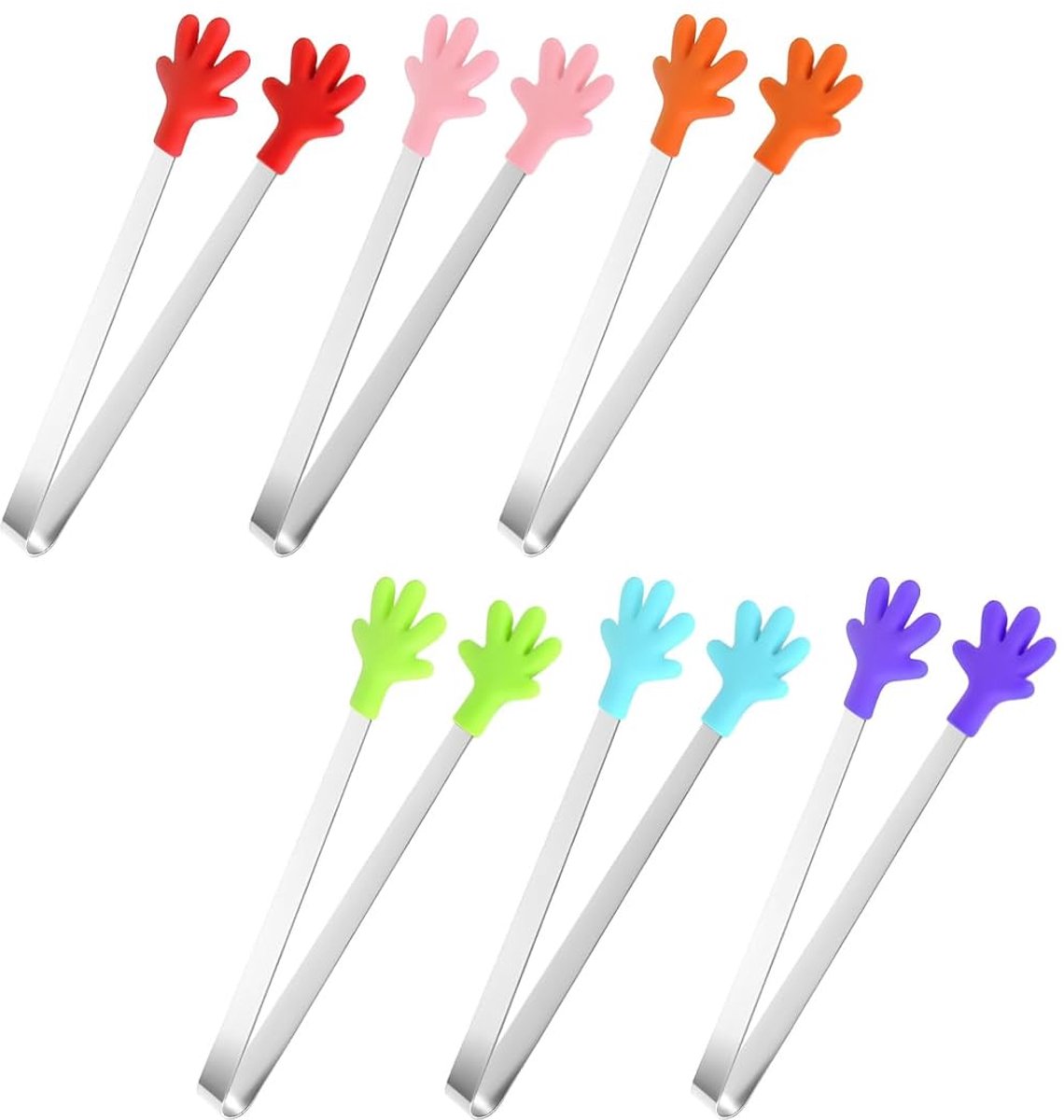 Mini suiker tangen set van 6, 12,5 cm met siliconen handvatten