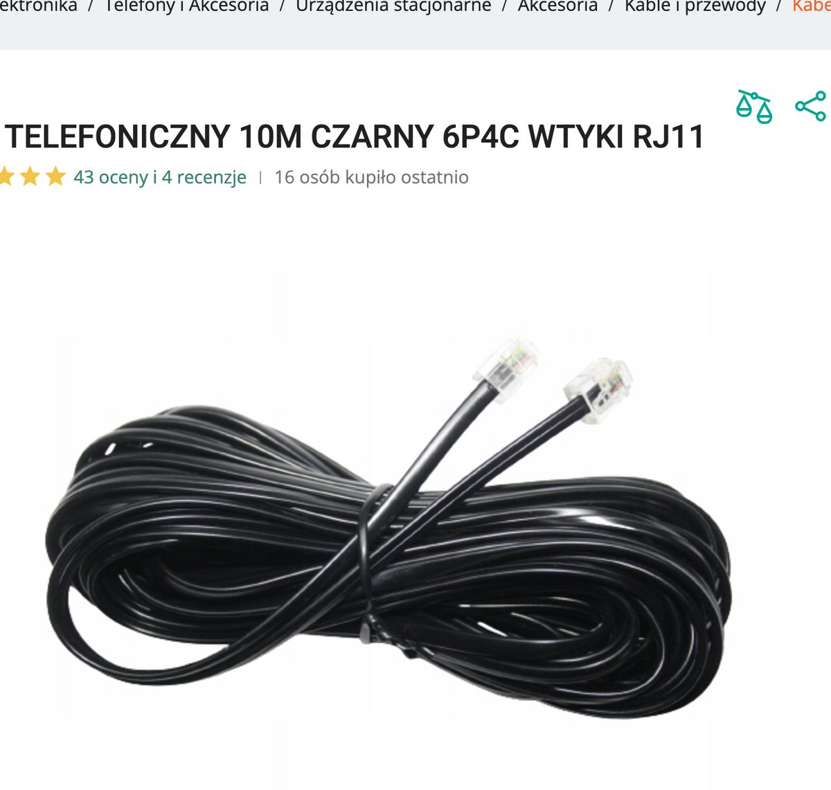 telefoonkabel RJ11 6P4C, zwart, 10 m