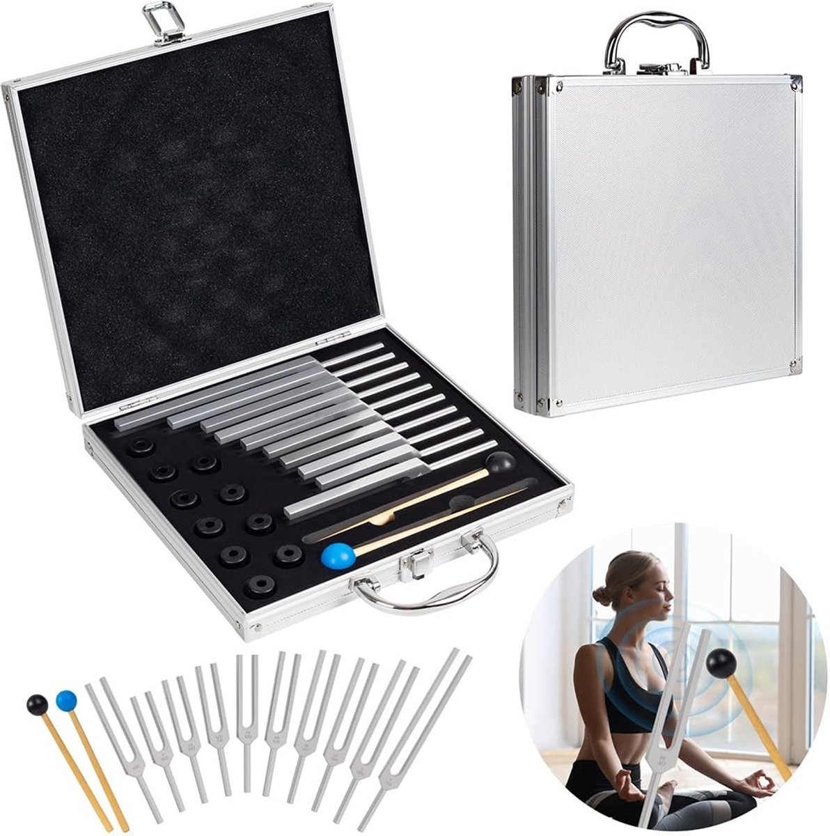 Solidchoice - Set van 10 Stemvorken met Sokkel en Siliconen Hamers