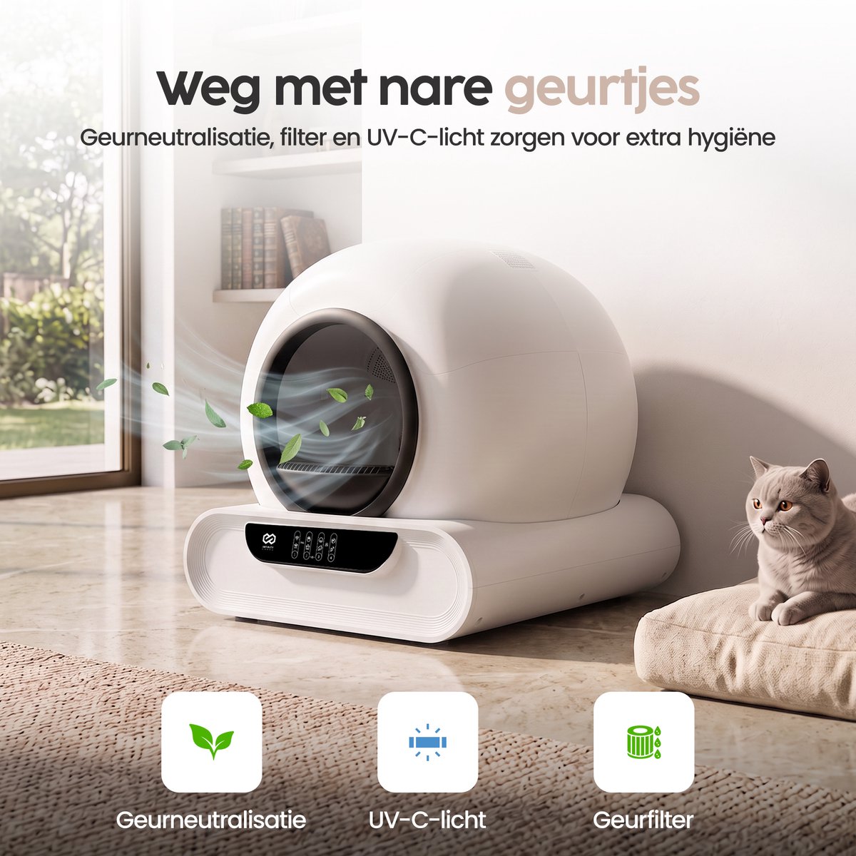 Infinity Goods Automatische Kattenbak XXL - Zelfreinigende Kattenbak - Incl. App - 75L - Met Kattenbakmat en 3 Rollen Opbergzakjes thumbnail 7