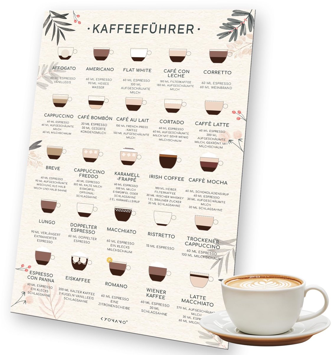 Solidchoice - Magnetische Koffiegids met 25 Koffierecepten voor Barista's