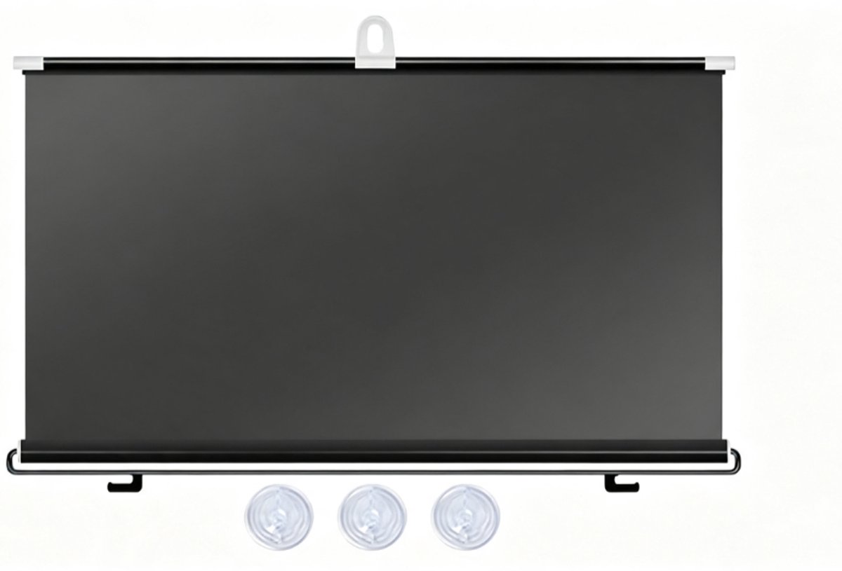 Oprolbaar zonnescherm voor de voorruit (49 x 19 inch) – UV-beschermend zonnescherm met zuignappen en zelfklevende haken voor bescherming van het interieur tegen hitte