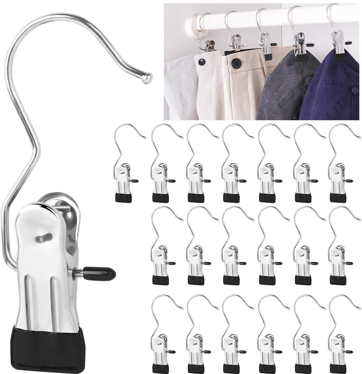 Solidchoice - Set van 20 RVS Klemhaken voor Wasgoed en Kleding