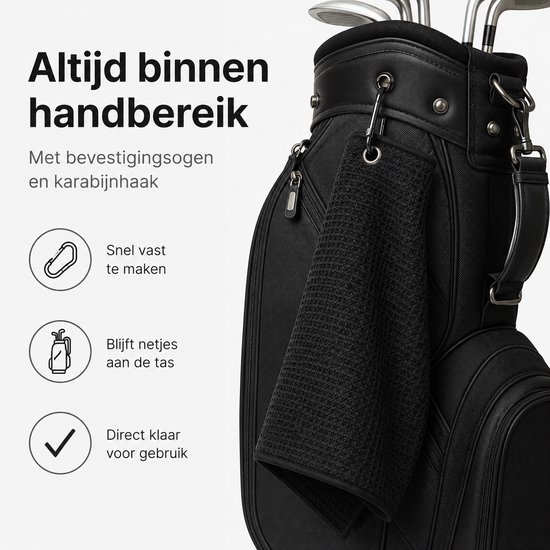 Golfhanddoeken Microvezel - 3 Stuks - 30 x 50 cm - Met Karabijnhaak - Voor Golftas en Golfclubs — afbeelding 3