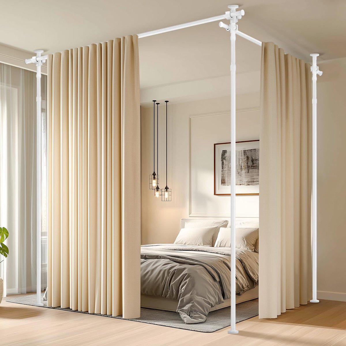 Ruimteverdeler spanstang zonder boren - verstelbaar (H110-300 × B183-508 cm) - wit - ideaal voor balkon en kleedcabine - ShopVlot
