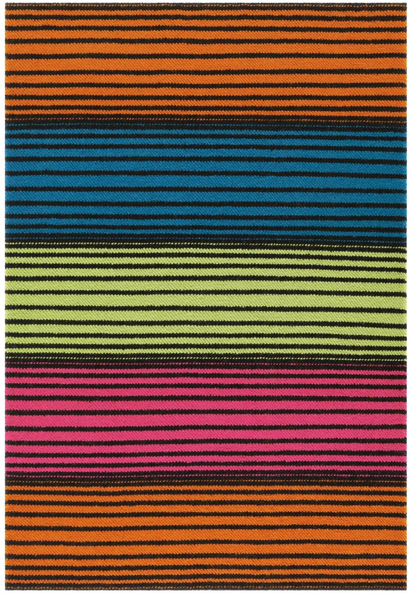 Padiro laagpolig vloerkleed 140 x 200 cm - meerkleurig - modern streeppatroon - geschikt voor vloerverwarming - van wol