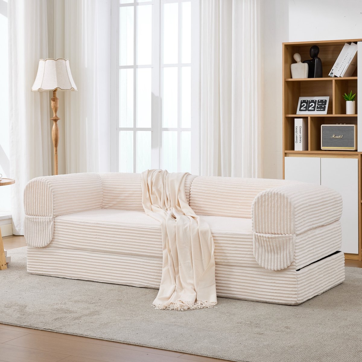 Modulaire Bank 3-Zits - Ribstof Sofa Set Met 1-Zits En 2-Zits Bank - Frameloze Lounge Bank Met Zachte Bekleding - Compacte Sofa Voor Woonkamer, Slaapkamer En Appartement Zwart