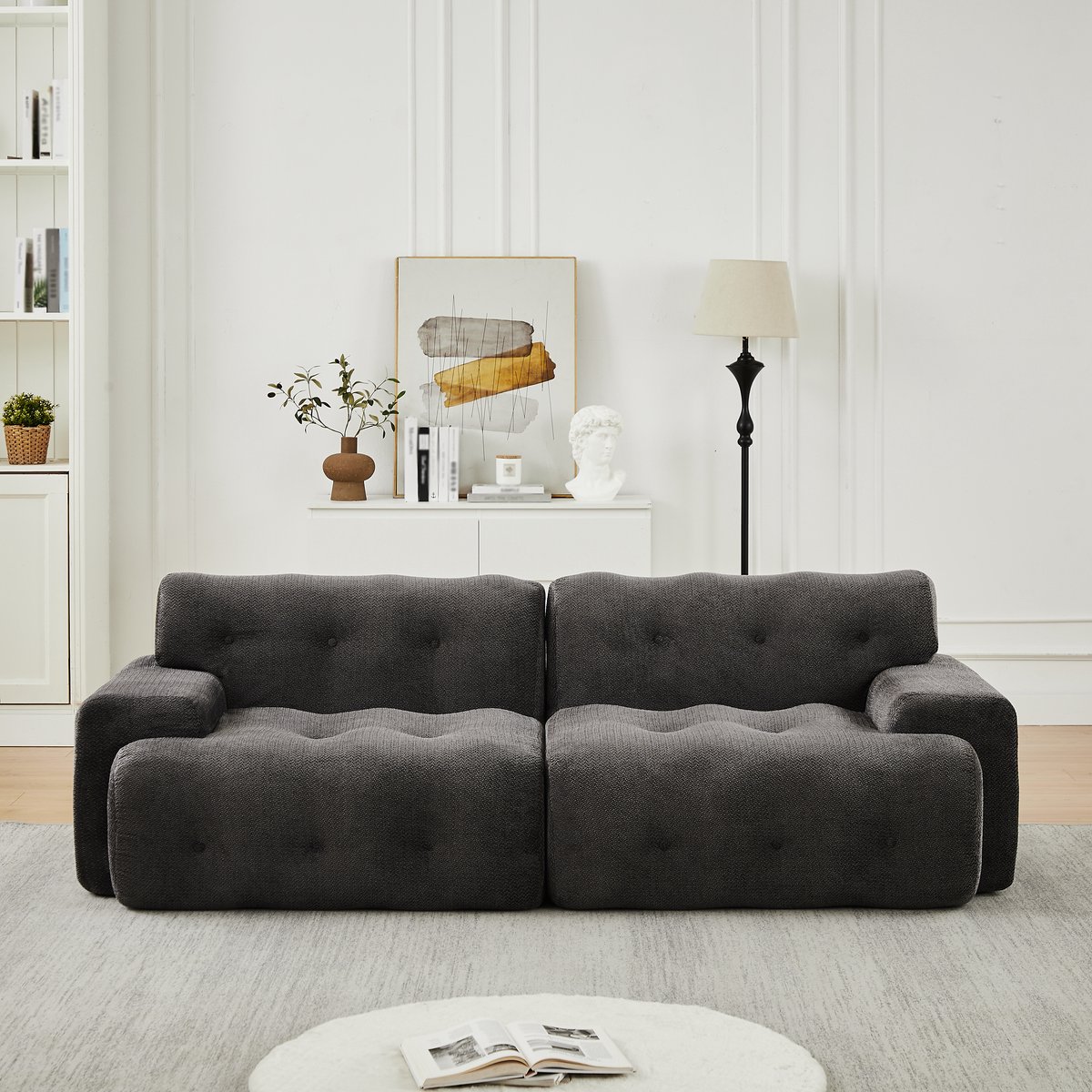 Cloud Sofa 224x104x66 cm - Chenille Sofa Met Knopverzierung, Grijs