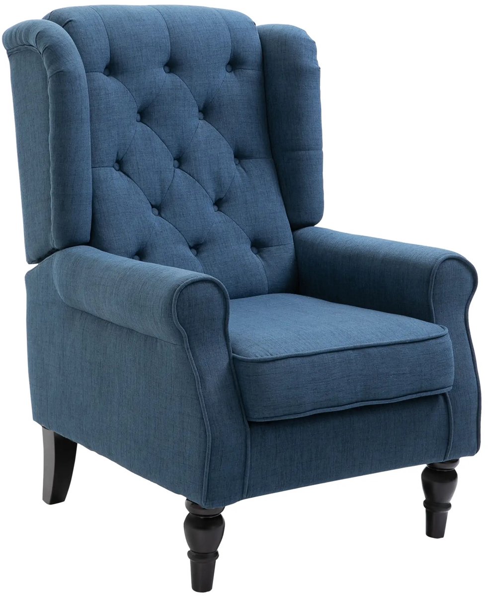 Oorfauteuil - Getufte Fauteuil Met Hoge Rugleuning - Blauw - Houten Poten