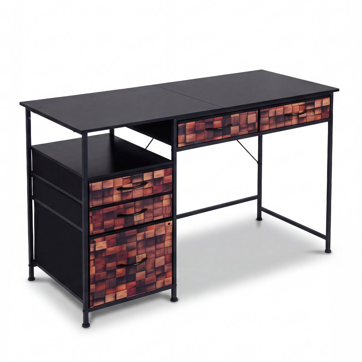 COSTWAY Bureau met 5 stoffen laden, 120 x 50 cm, computertafel met plank, bureautafel, pc-tafel voor kleine ruimtes, slaapkamers en woonkamer (koffie en zwart)