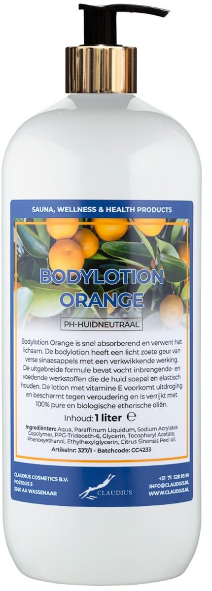 Bodylotion Orange 1 liter met gouden pomp
