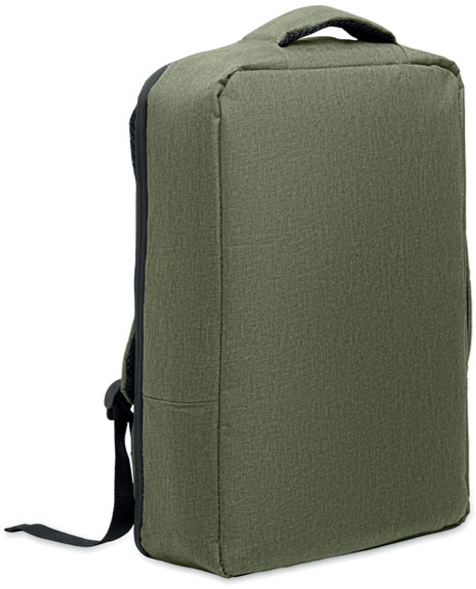 Smalle 15 inch laptoprugzak van 300D RPET en 210D RPET voering Leger groen