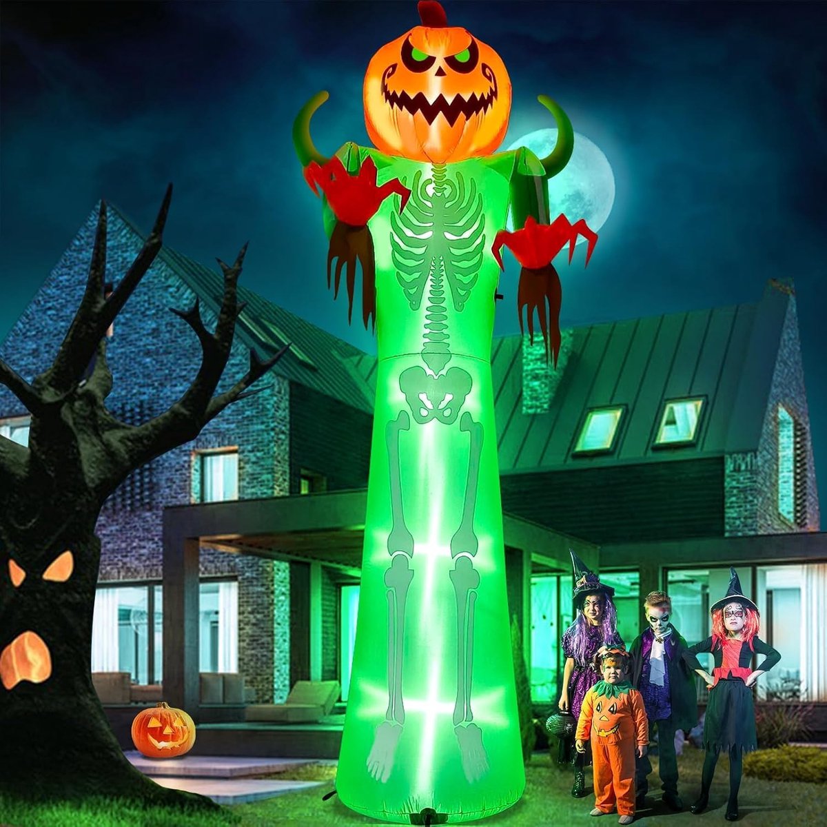 12 FT Gigantische Halloween Inflatables - Opblazen Pompoen Hoofd Man Grote Halloween Outdoor Indoor Decoraties Vakantietuin Gazon Opblaasbare Decor voor Thuis Familie Halloween
