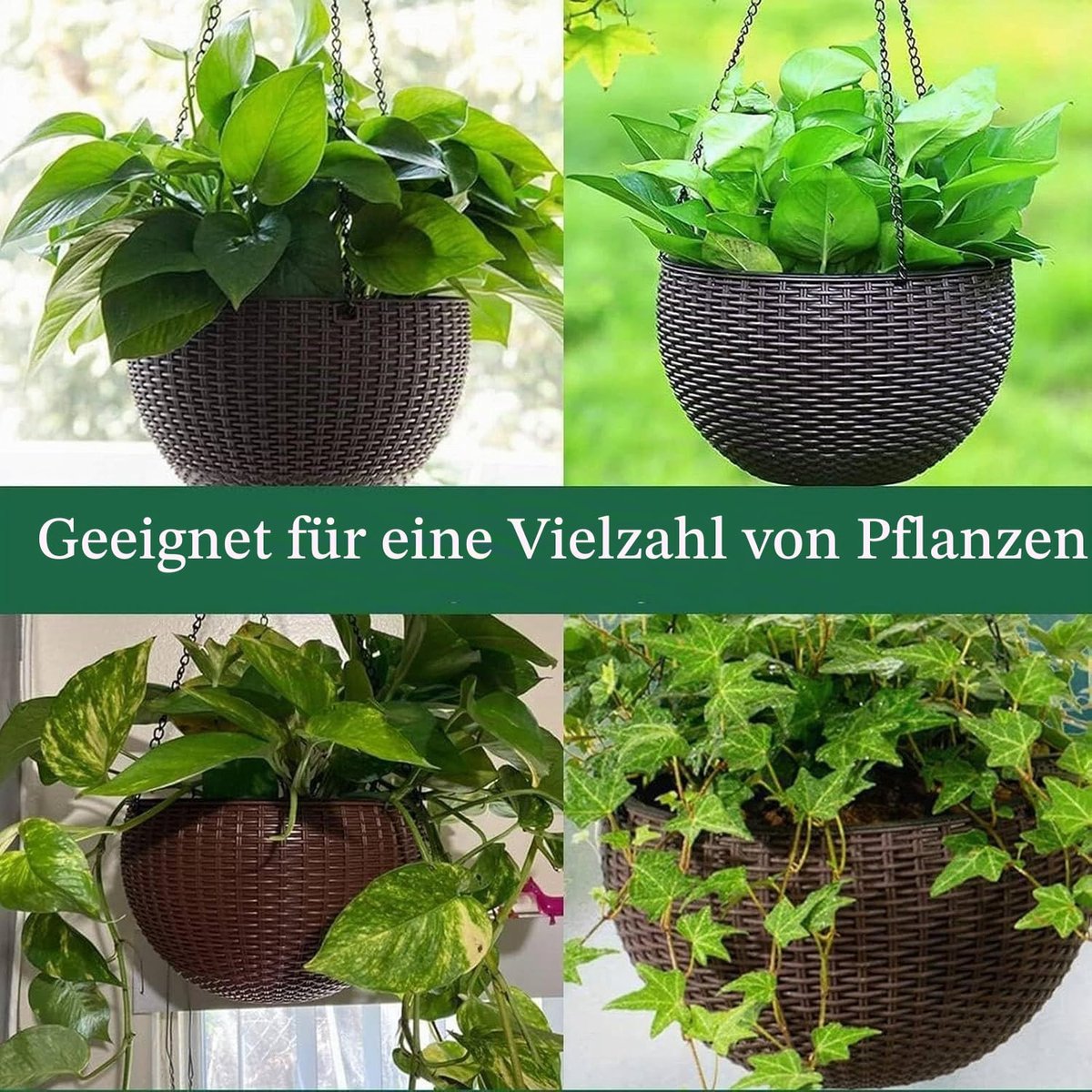 Hangmand van kunststof voor binnen en buiten, set van 2 bloempotten met ketting, zelfwaterende hangende plantenpotten voor bloemen, plafonds, balkons en tuinen(rood) — cadeau in Wonen & Interieur - foto 4
