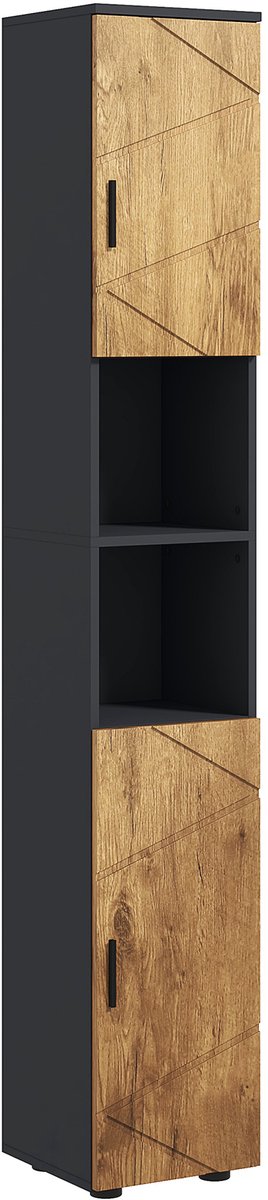 Badkamerkast - 30 x 30 x 179 cm - Hoge houten kast met twee deuren en verstelbare planken, tweedelig ontwerp - donkergrijs