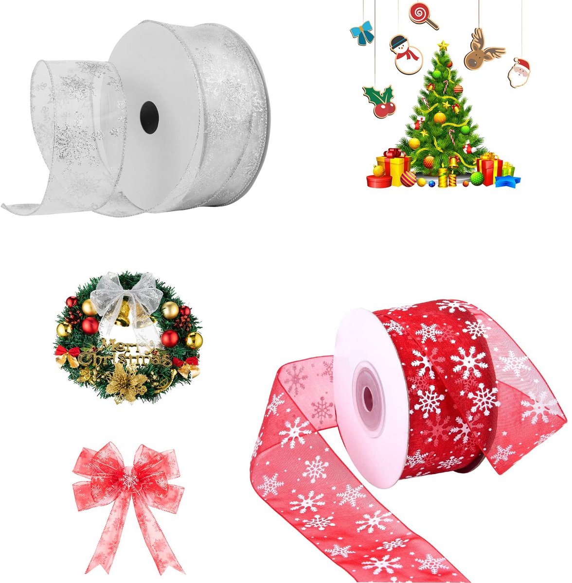 Solidchoice - 2 Rollen Kerst Chiffon Ribbon met Sneeuwvlokkenpatroon