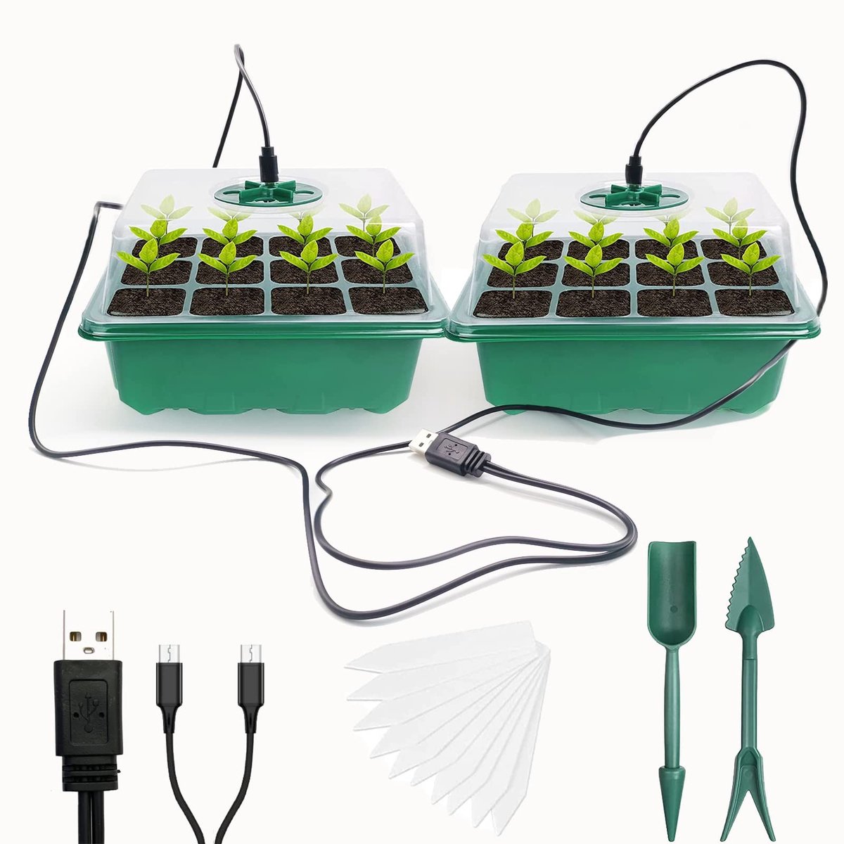 Solidchoice - Propagator Zaaitrays met Dekkingen - 2 Pack met LED Verlichting