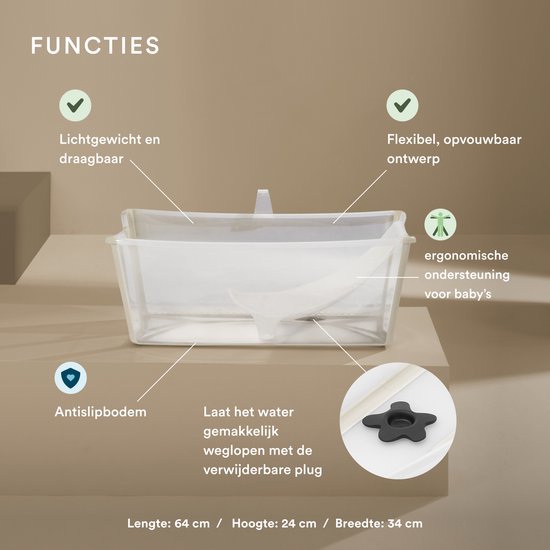 Wit Stokke Flexi Bath badje met thermogevoelige stop en antislipbodem.