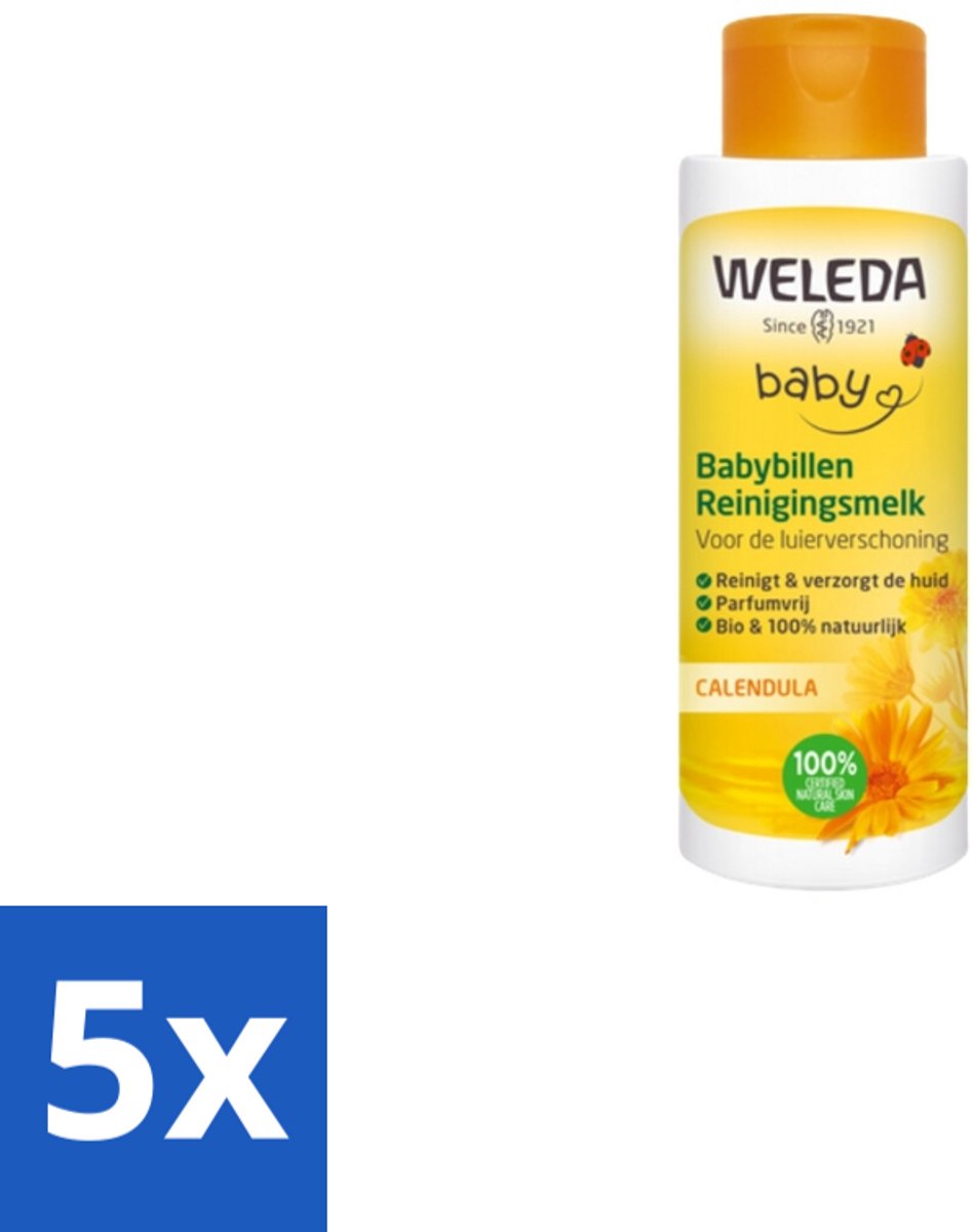 Image of 5 x WELEDA - Reinigingsmelk - Babybillen Calendula - 400 ml - Biologische Ingrediënten - Gevoelige Huid - Luieruitslag - Weleda