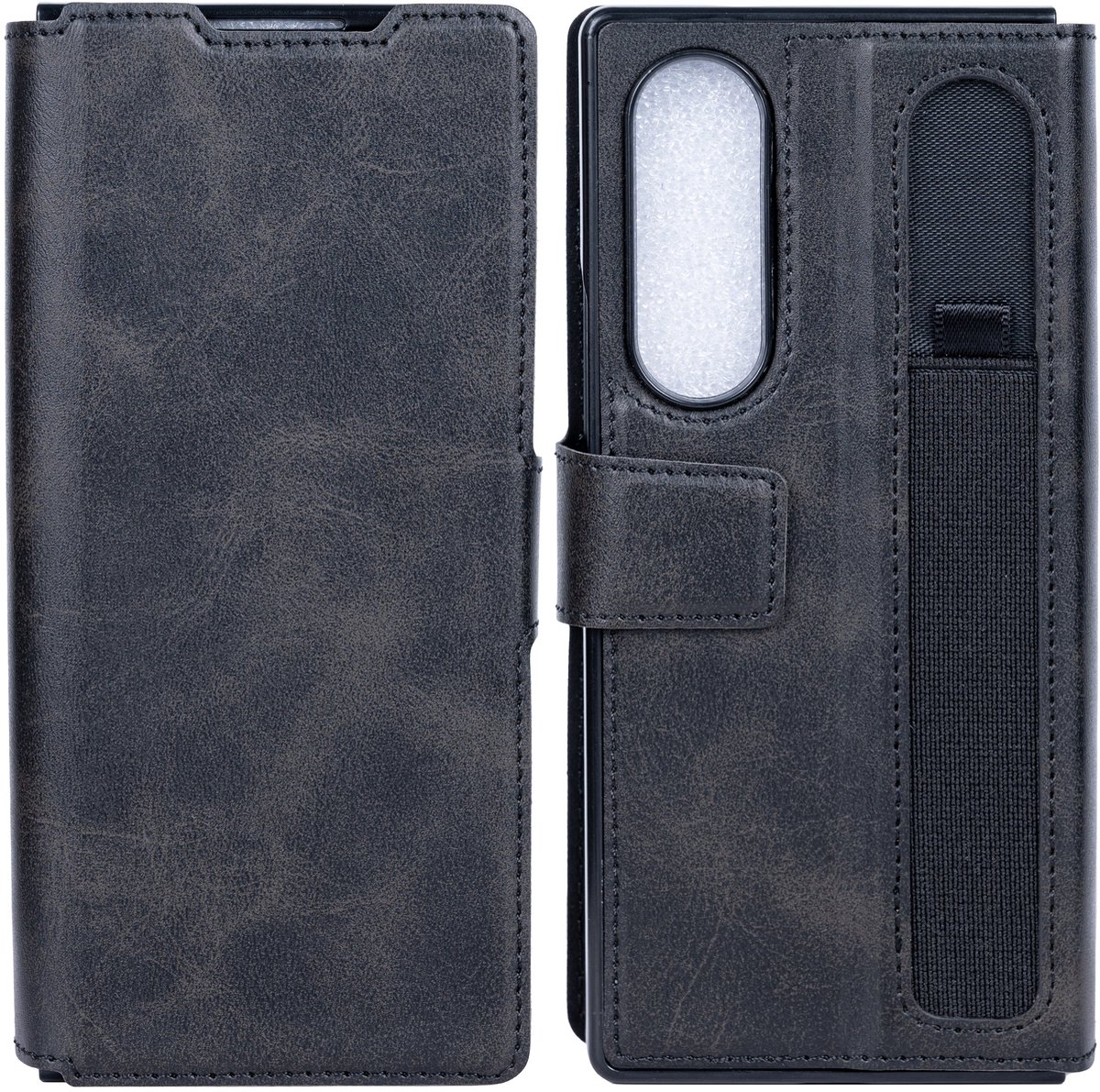 Rixus Wallet Case With Pen Holder For Samsung Galaxy Z Fold4 Black
