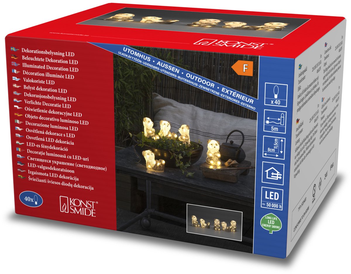 Konstsmide Verlichte pandaberen - 5x st - 8 x 11,5 cm - aan lichtsnoer - led lampjes - warm wit - dieren - kerstverlichting figuren – foto 4