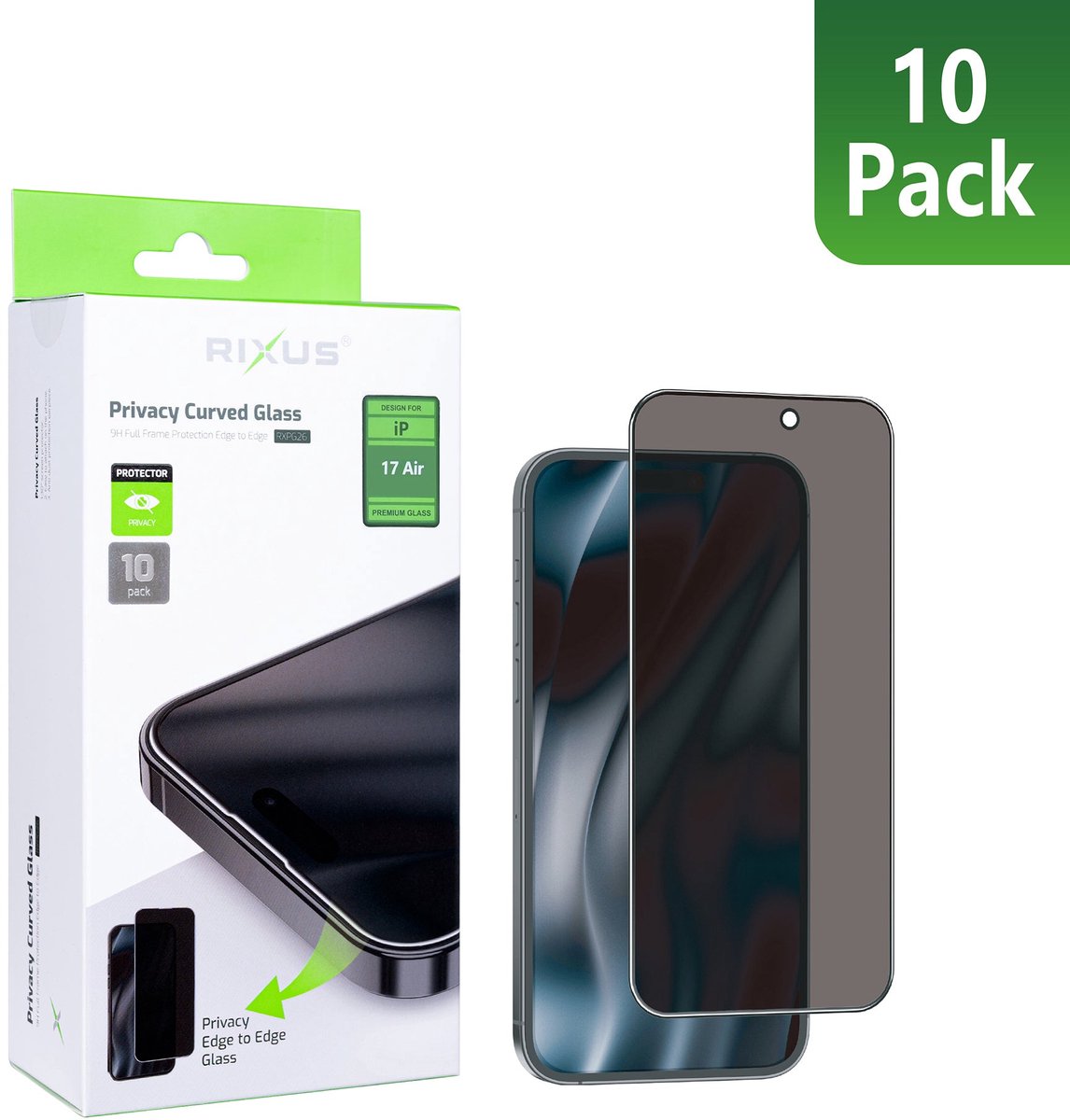 Rixus Privacy Full Curved Edge Tempered Glass For Apple iPhone 17 Air (10-Pack)