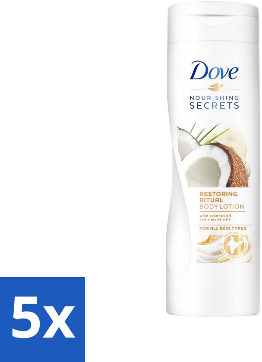 5 x Dove Bodylotion - Nourishing Secrets - Restoring Ritual - Kokos & Amandel - 400 ml - Voordeelverpakking - 5 stuks