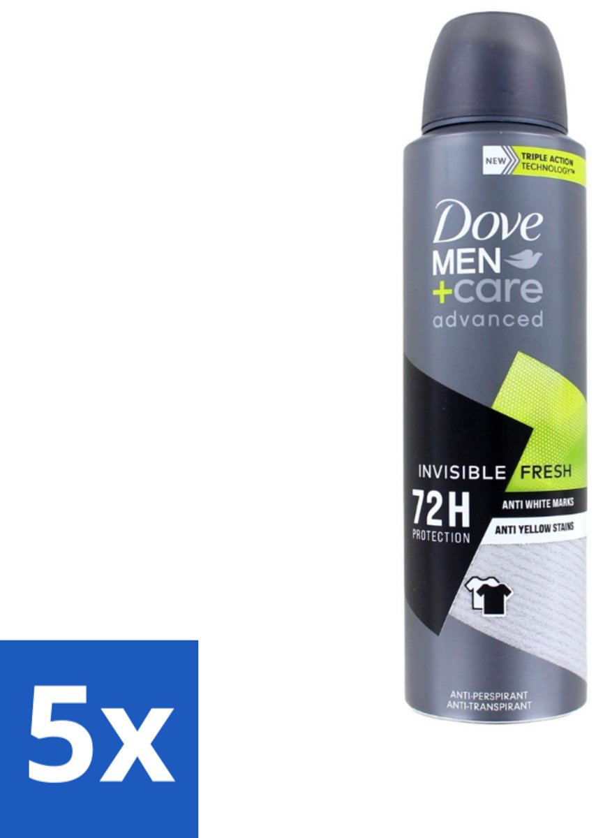 5 x Dove Men+Care Deodorant Spray - Invisible Fresh - 150 ml - Deodorant Spray - Zweetvermindering - Huidverzorging - Anti-transpirant - Witte Strepen