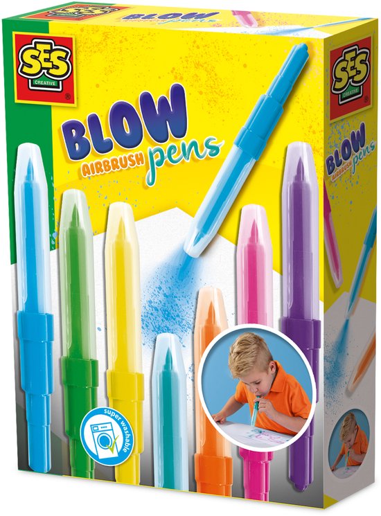 SES Creative - Blow airbrush pens - 7 stuks - blaasstift - blaaspen - goed uitwasbaar – kleuren en tekenen