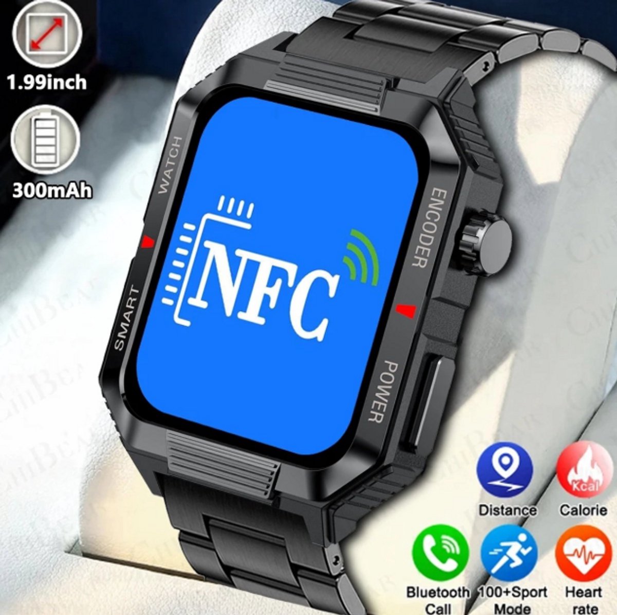 2024 Militaire Smartwatch GPS Zwart Amoled HD Scherm