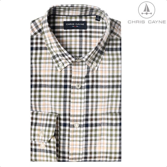 Chemise à manches longues Chris Cayne - taille L - chemisier 1501-4184 - à carreaux verts - avec poche poitrine