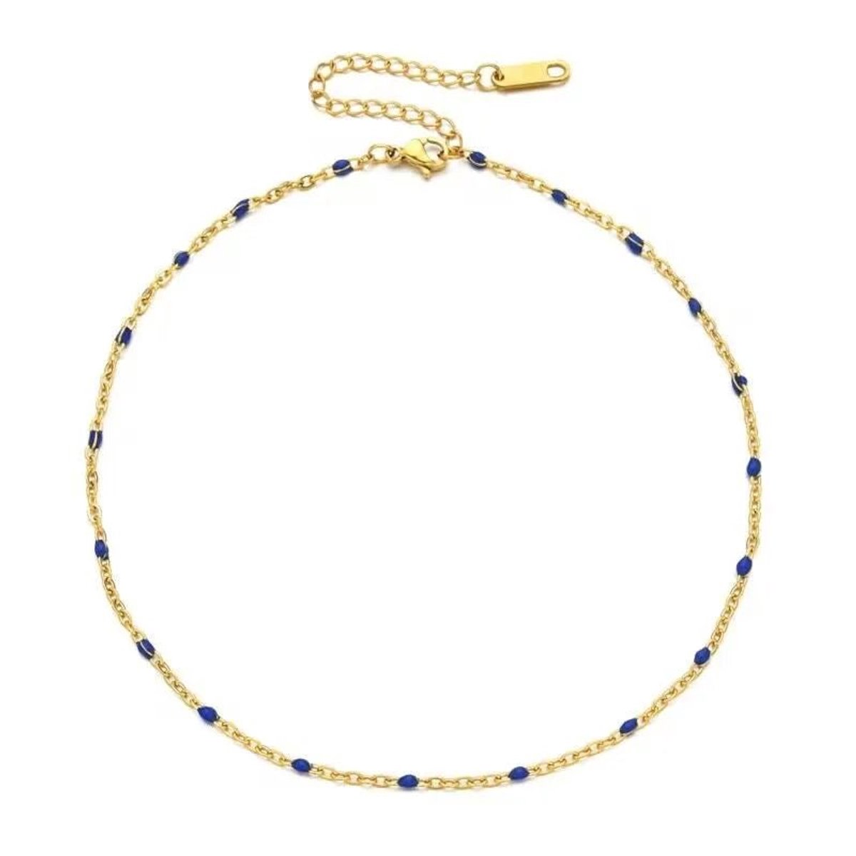 Aramat Jewels | Enkelbandjes | RVS Enkelbandje dames goudkleurig staal | Donker Blauw | |3mm | Staal | Volwassenen | Verkleurd niet