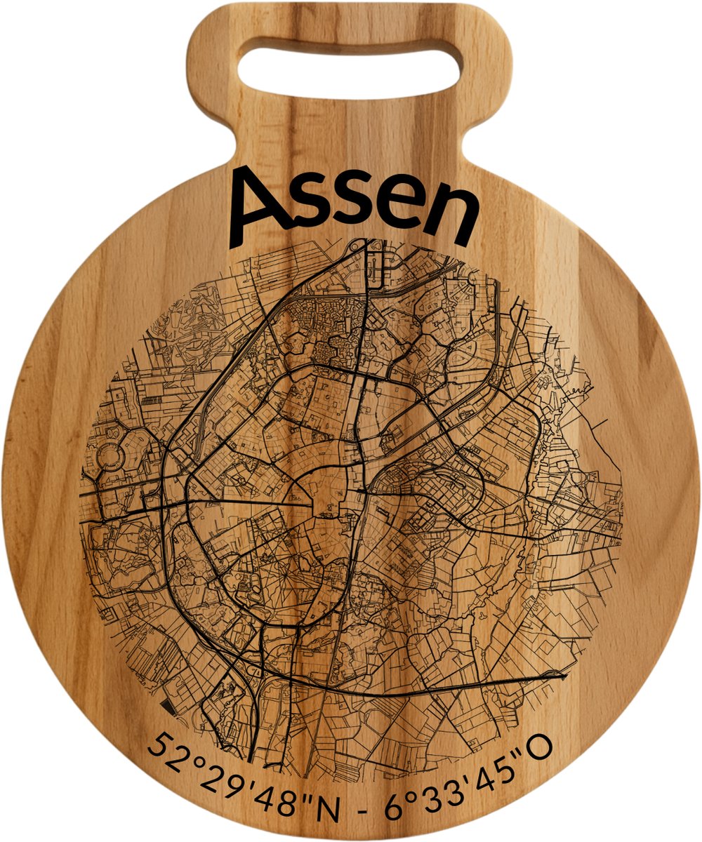 OakMan Objects - Houten Borrelplank - Assen Rond - Tapasplank of Serveerplank - Duurzaam Beukenhout - Gegraveerd - 25x20x2 cm