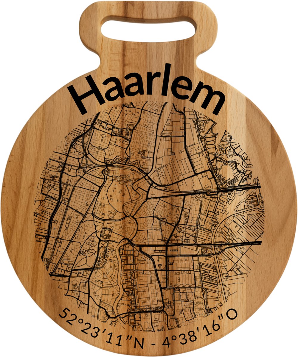 OakMan Objects - Houten Borrelplank - Haarlem Rond - Tapasplank of Serveerplank - Duurzaam Beukenhout - Gegraveerd - 25x20x2 cm