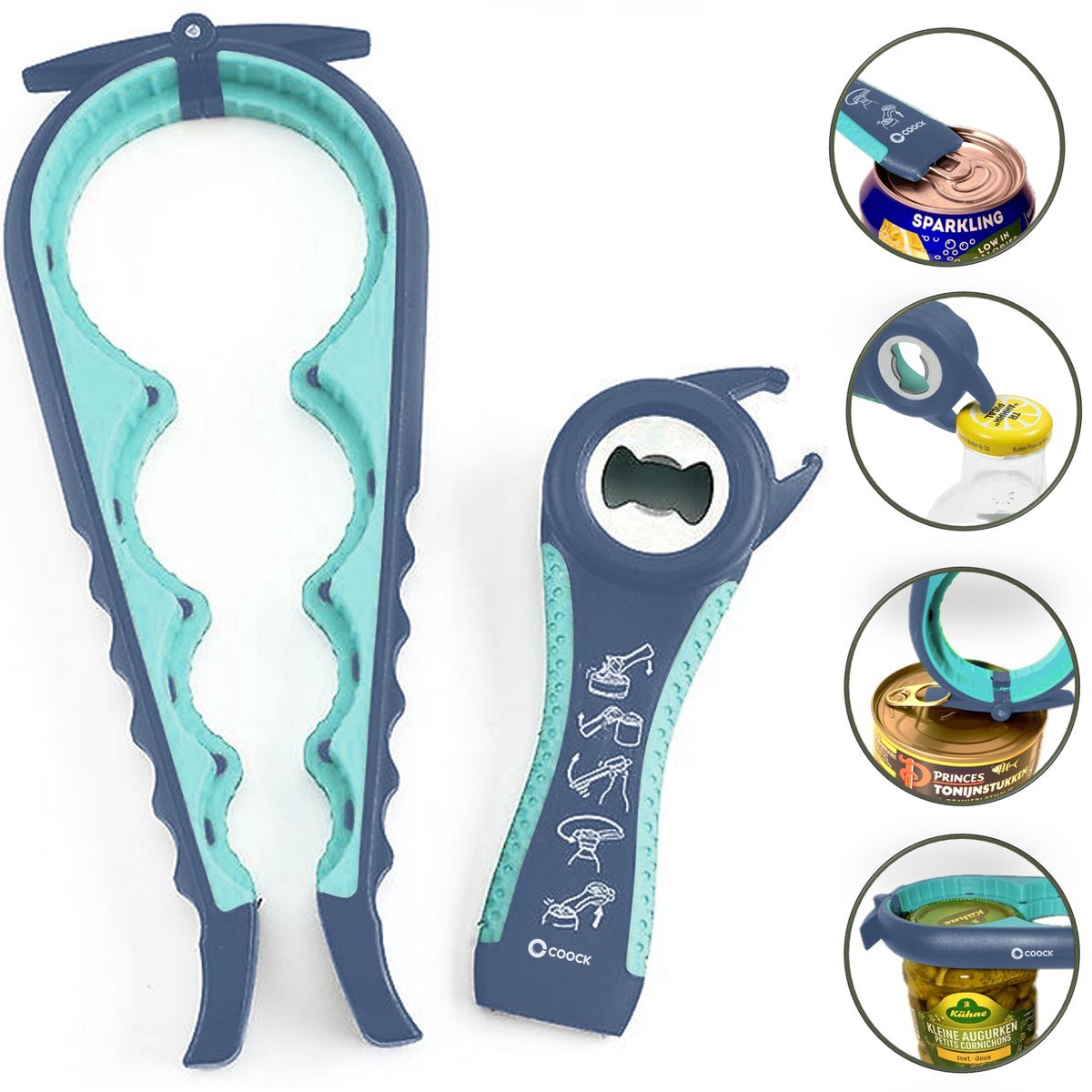 Jumada's - Allesopener - Multifunctionele Opener - 7-in-1 Potopener - Keuken Hulp - Flesopener - Bieropener – XL Dekselopener voor potten - Pottenopener – Hulpmiddelen voor Ouderen - Blauw
