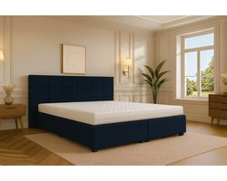 Boxspring Bed met Opbergruimte Modena 180x200 cm Donkerblauw Luxe Pocketvering Matras Stof Gratis 2x Hoofdkussens